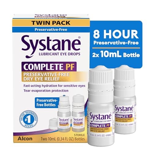 Systane Complete Preservative Free Dry Eye Drops, 0.34 Fl Oz, 2 Count, Contains Propylene Glycol 0.6%, Multi-Dose Lubricating Eye Drops For Irritation & Dryness, Hydrating & Soothing