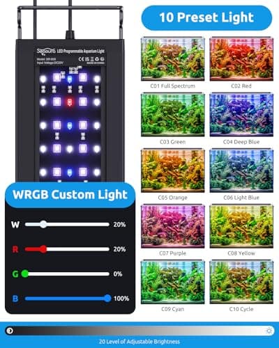 SEAOURA Aquarium LED Light with Thermometer, 48-54in Full Spectrum Lights for Fish Tank, 24/7 Programmable with Power Off Memory, WRGB Custom, 20 Level Dimmable Brightness for Freshwater Aquariums