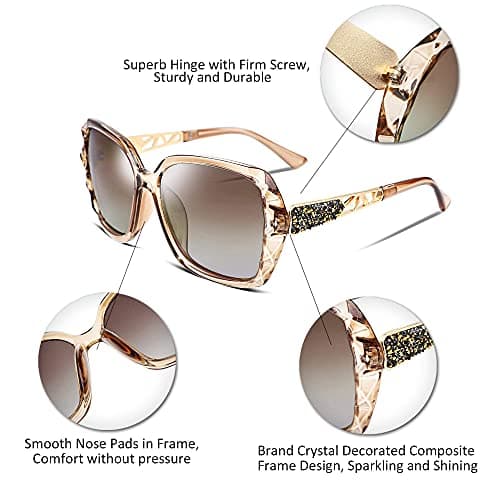 FEISEDY Polarized Women Square Sunglasses Sparkling Composite Shiny Frame B2289