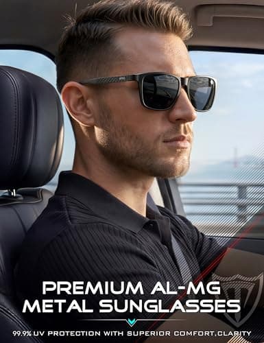 ATTCL Polarized Sunglasses Men for Driving: UV400 Protection Lightweight AL-MG Metal Rectangular Sun glasses Fishing Golf Hiking Travel 8587 black-gray