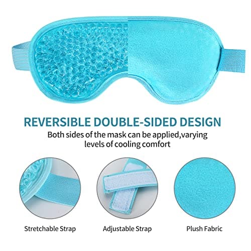 2PCS Gel Eye Mask Reusable Cold Therapy Gel Bead Eye Mask for Puffiness/Dark Circles/Eye Bags/Dry Eyes/Headaches/Migraines/Stress Relief (Blue)