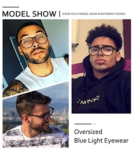 SHEEN KELLY Vintage Oversized Blue Light Blocking Glasses - Square Frame, Black/Tortoiseshell, Large Clear Lens
