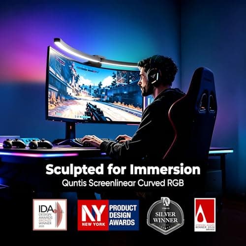 Quntis Curved Monitor Light Bar 15 RGB Backlight for 34"+ Screens, Computer Bar Lights Fold Dual Light with Color Temperature Brightness Stepless Dimming, No Glare Desk Lamp for Home Office Gaming
