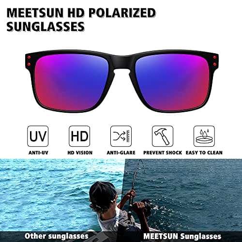 MEETSUN Polarized Sunglasses for Men Women Sports Driving Fishing Glasses UV400 Protection 3Pack-Black+Black Frame/Purple Blue Mirror Lens+Black/Blue