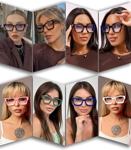 AIEYEZO Square Thick Frame Glasses for Women Men Fashion Blue Light Glasses Trendy Chic Computer Eyeglasses (Pink)