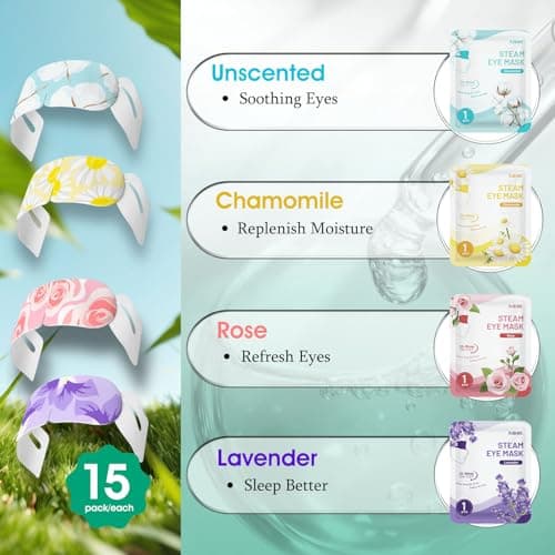 AROIC 60 Pack Steam Eye Masks Disposable, Heated Eye Mask Warm Compress for Eyes, Relaxation Mothers Day Gifts Self Care for Women, Spa Travel Essentials - Lavender, Unscented, Chamomile, Rose