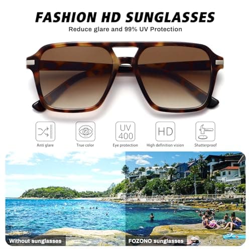 Fozono Retro Aviator Sunglasses for Women Men Trendy Classic Square 70s 80s 90s Vintage Shades Double Bridge Aviators FZN813 Brown Tortoise/Gradient Brown