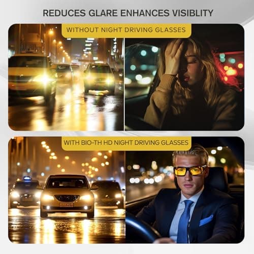 Bio-th Night Driving Glasses for Men | HD Anti Glare Night Vision Glasses | Essential Driving Glasses for Car & Motorcycle