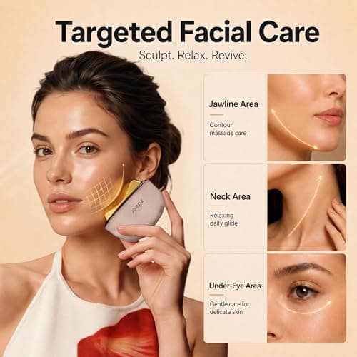 ZDEER LED Red Light Therapy for Face & Neck Massager Facial Care Device – Electric Gua Sha Brass Tool with Heat & Vibration for Firming, Sculpting & Skincare, Pink