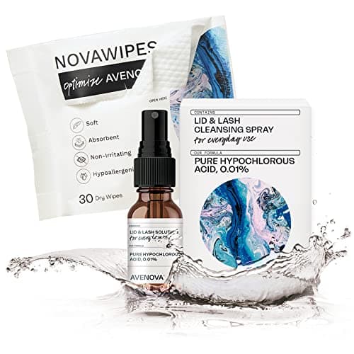 Avenova Eyelid and Eyelash Cleanser Spray & Wipe Kit - Kit with Gentle Cleansing Hypochlorous Acid Spray & 30 Dry Eyelid Wipes for Eye Irritation