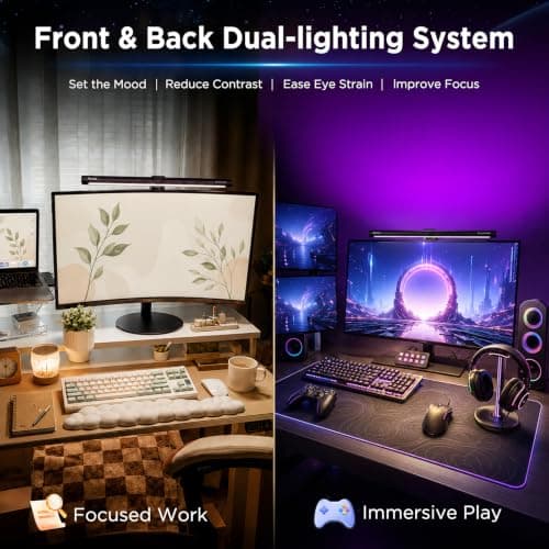 Quntis Monitor Light RGB Backlight, Eye-Care Computer Lights Bar Gaming Office Desk Lamp, 15 Modes Backlight, 3 Color Temperature & Brightness Dimmable Front Light, Ra95 Screen No Glare Monitor Lamp