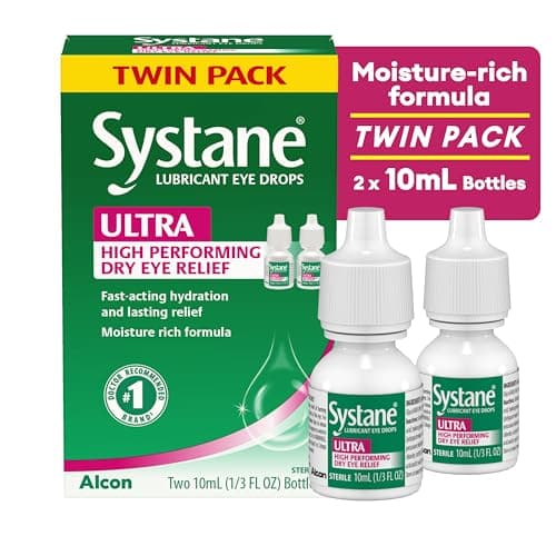 Systane Ultra Lubricant Eye Drops, Artificial Tears for Dry Eye, Twin Pack, 10-mL Each