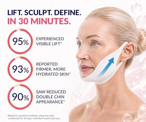 Stylia V Line Lifting Collagen Mask - Lift, Firm & Contour Jawline - Tightening Double Chin Strap with Hyaluronic Acid & Aloe - Neck Tightening and Lifting Mask - Jawline Shaper Face Lift Tape (10PC)