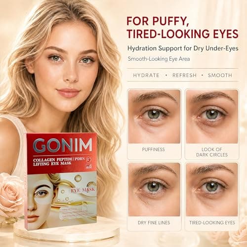 GONIM Under Eye Patches 360° Fit, Eye Mask with Collagen Peptide, Salmon DNA PDRN, Caffeine,Retinol & Niacinamide, PDRN Eye Patches for Puffy Eyes and Dark Circles, Gifts for Women, Hydrating 4 pairs