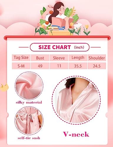 ALHAVONE Bride Bridesmaid Robes Set of 6 Short Silky Satin Robes Bulk Women Kimono for Wedding Bridal Birthday Spa Party (Pink, Set of 6)