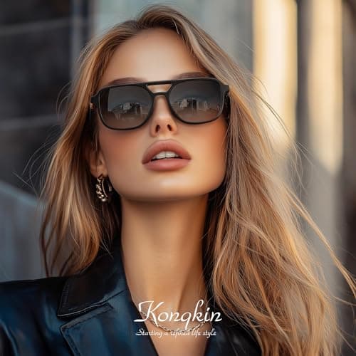 konqkin Retro Aviator Sunglasses for Women Men:Polarized Trendy Vintage 70s Rectangle Mens Womens Shades Sun Glasses UV Protection (Brown+Grey+Tigerspot,54mm)
