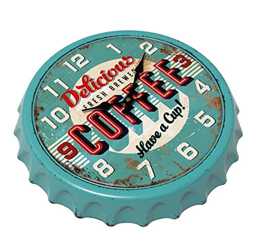 Menterry Bottle Cap Design Iron Retro Wall Clock, 13 inch Vintage Style, Silent Non-Ticking Battery Operated Creative Decor Wall Clocks for Cafes,Farmhouse,Office,Kitchen (Blue)
