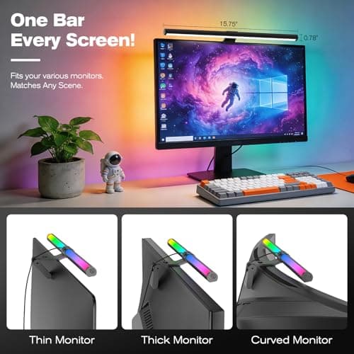 SAMPHON RGB Monitor Light Bar, Eye-Care Dual Light Reading Screen Lamp, 9 Modes Gaming Backlight LED Computer Lamp, 3 Colors Dimmable Frontlight, 15.75'' USB Desk Lights for Home, Office