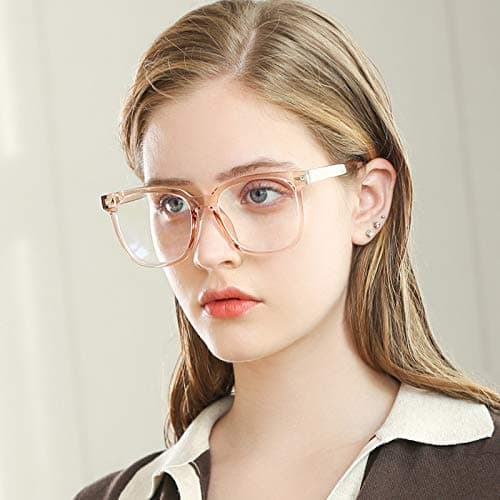 PANNER Oversized Square Blue Light Blocking Glasses for Women Men Anti Glare Reduce Eyestrain Computer Glasses(Light Orange)