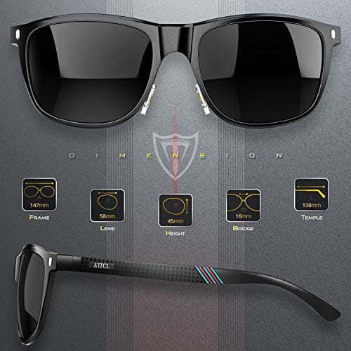 ATTCL Driving Polarized Sunglasses for Men: Lightweight Al-Mg Metal Frame UV400 Protection Classic Square for Travel & Hiking 7001 black