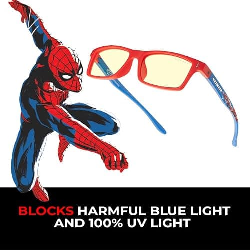 GUNNAR - Spider-Man Edition Premium Gaming and Computer Glasses for Kids (age 8-12) - Blocks 65% Blue Light - Cruz Kids Large, Amber Tint
