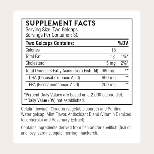 THORNE - Prenatal DHA - 650 mg DHA and 200 mg of EPA - Supports Baby’s Brain & Nervous System Development from Pregnancy to Nursing* - 30 Servings