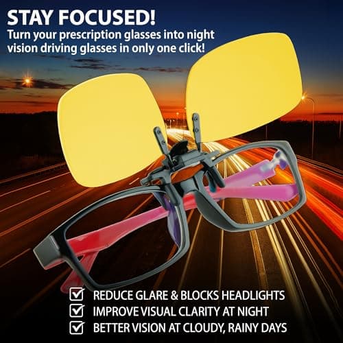 BLUE CUT Clip-On Polarized Night Vision Glasses Flip up Sunglasses UV-400 to Wear Over Prescription Glasses for Night Driving