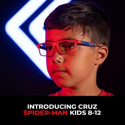 GUNNAR - Spider-Man Edition Premium Gaming and Computer Glasses for Kids (age 8-12) - Blocks 65% Blue Light - Cruz Kids Large, Amber Tint
