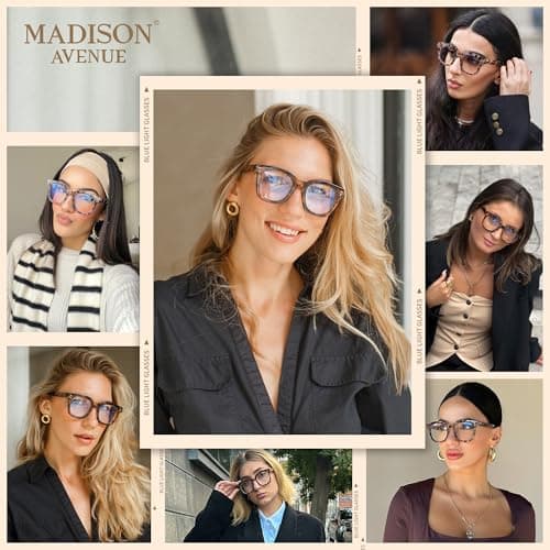 Madison Avenue Women Blue Light Glasses,Oversize Blue Light Blocker for Women, Anti Eyestrain & UV Protection Computer Eyeglasses Hanna (Tortoiseshell)