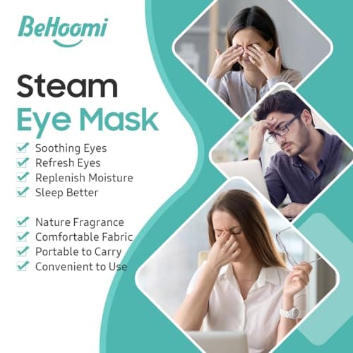 BeHoomi 30Packs Steam Eye Mask, Heated Eye Mask Warm Compress for Eyes, Self Heating Disposable Steam Mask for Home Sleep, Spa, Travel Essentials & Relaxation Gifts, Mothers Day Gifts (Unscented)