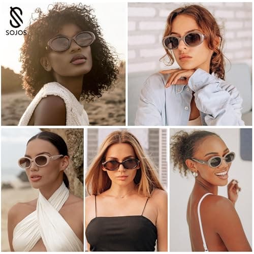 SOJOS Small Retro Oval Polarized Sunglasses for Women Men 90s Vintage UV400 Protection Tiny Sun Glasses SJ2286 Leopard Brown