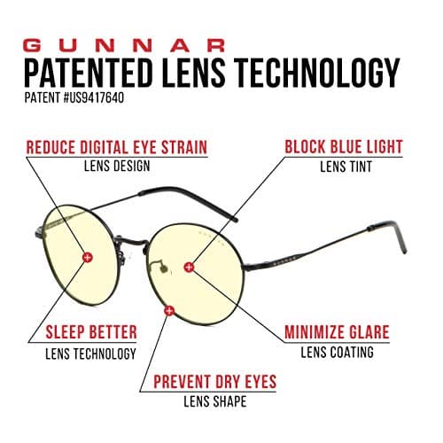 Gunnar Optiks Amber Lens Round Blue Light Blocking, Black, Adult
