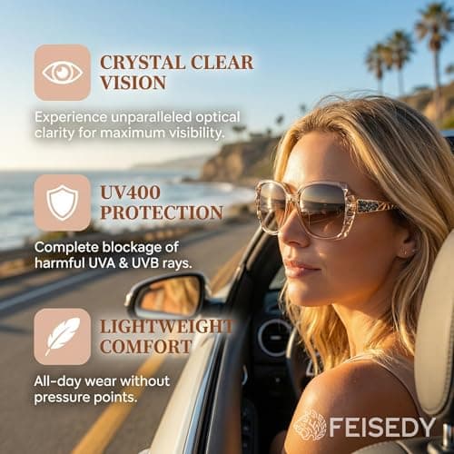 FEISEDY Polarized Women Square Sunglasses Sparkling Composite Shiny Frame B2289