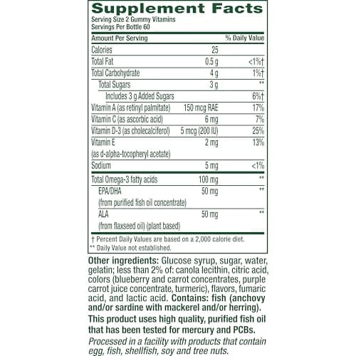 Vitafusion Omega-3 Gummy Vitamins, Berry Lemonade Flavored, Heart Health Vitamins(1) With Omega 3 EPA/DHA and Vitamins A, C, D and E, America’s Number 1 Vitamin Brand, 60 Day Supply, 120 Count