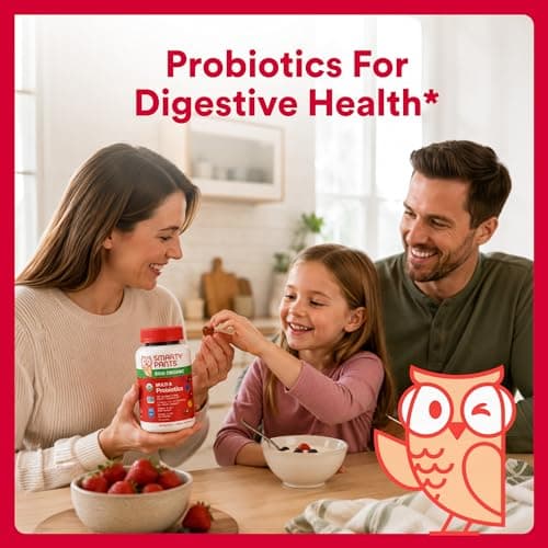 SmartyPants Organic Kids Multivitamin Gummies: Probiotics, Omega 3 (ALA), Vitamin D3, C, Vitamin B12, B6, A, K & Zinc for Immune Support, Biotin, Three Fruit Flavors, 120 Count (30 Day Supply)