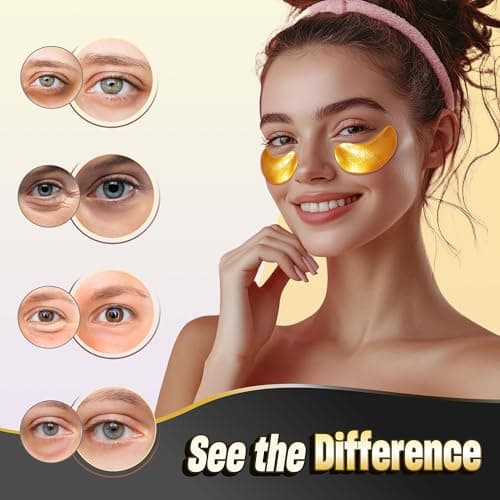NAZANO 24K Gold Under Eye Patches - 60 Pack for Puffy Eyes, Dark Circles, Bags & Wrinkles with Collagen & Hyaluronic Acid - Eye Care Pads for Daily Skincare (Gold)
