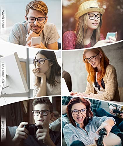 MEETSUN Blue Light Blocking Glasses, Anti Eye Strain Headache (Sleep Better),Computer Reading Glasses UV400 Transparent Lens (Black+Leopard+Tortoise, 53)