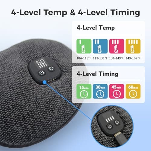 Telepepe Heated Eye Mask for Dry Eyes, Cordless Warm Eye Compress, 4 Heat Levels, 4-Level Timing, 1000mAh Rechargeable, Blepharitis, Styes, Washable Cover, Travel, Gifts for Family(Black)