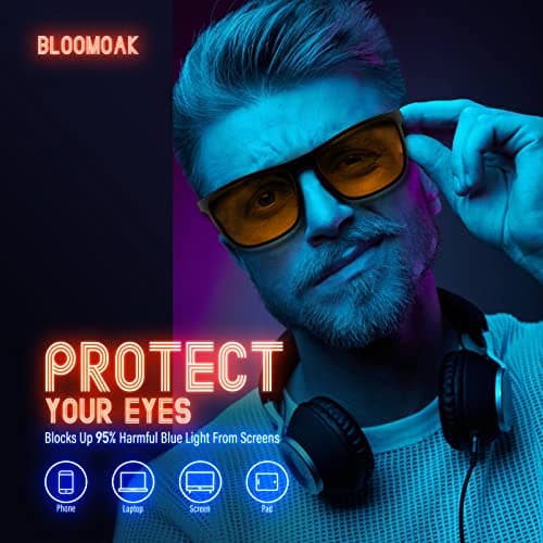 Bloomoak-99% Blue Light Blocking Glasses - Gaming Glasses - Anti Glare - Anti Fatigue -Suitable for Screens, Games, TVs
