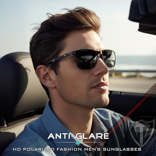 ATTCL Driving Polarized Sunglasses for Men: Lightweight Al-Mg Metal Frame UV400 Protection Classic Square for Travel & Hiking 7001 black