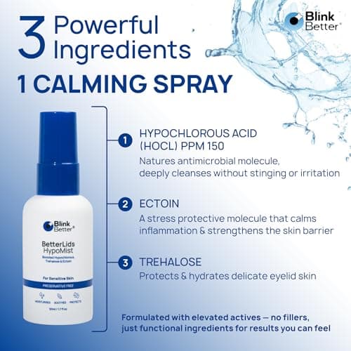 BlinkBetter BetterLids Boosted Hypochlorous Acid Eyelid Spray – Gentle Non-Sting Eyelid Cleanser Mist with Ectoin & Trehalose for Blepharitis, Dry and Itchy Lids – Daily Lid Hygiene Eye Spray, 50 ml