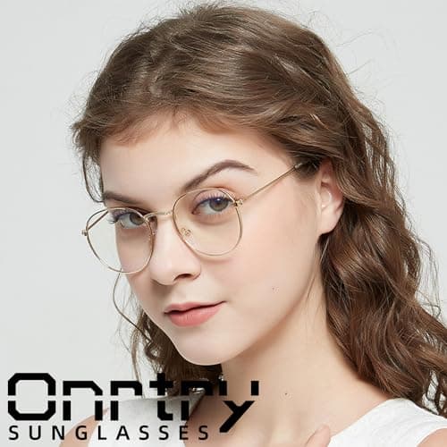 Onrtry Circle Blue Light Glasses for Women Men Round Metal Frame Computer Gaming Eyeglasses 2 Pack(Tortoise+Gold)