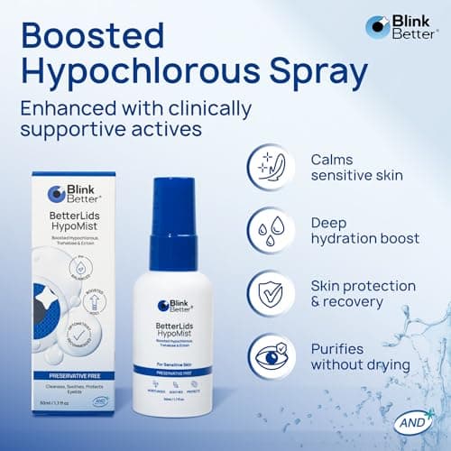 BlinkBetter BetterLids Boosted Hypochlorous Acid Eyelid Spray – Gentle Non-Sting Eyelid Cleanser Mist with Ectoin & Trehalose for Blepharitis, Dry and Itchy Lids – Daily Lid Hygiene Eye Spray, 50 ml