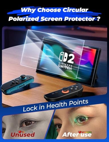 MAGIC JOHN for Nintendo Switch 2 Eye Protection Screen Protector 7.9'' 2025, Anti-Glare, Blue Light Filter, HD Clear, Automatic Dust Removal, 9H Tempered Glass, Compatible with Switch Console, 2 Pack