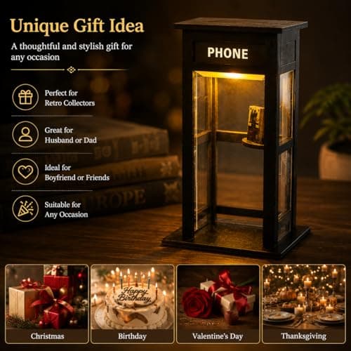 MYIHUIHUI Vintage Phone Booth Ambient Lamp,Retro Tall Telephone Booth Table Lamp with Warm LED Light,Classic Mini Phonebooth Accent Light for Bedroom Home Office Study Bar Decor(A)