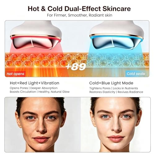 RFVDC Cold Heat Gua Sha Facial Neck Lymphatic Massager, 7-in-1 LED Red Light Face Depuffer Sculpting Tool, Hot Electric Gua Sha Lift Device & Cooling Depuffing Wand, for Contouring, Firming