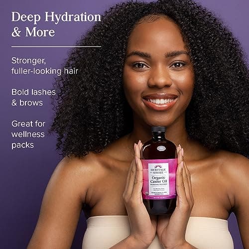 HERITAGE STORE Organic Castor Oil - 32oz Glass Bottle - Nourishing Treatment for Hair and Skin Care - Eyelash Serum for Eyelashes and Brows - Cold Pressed, Hexane Free, Vegan - 32oz