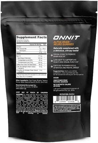 ONNIT Alpha Brain Neuro Focus Gummies, IGEN Non-GMO Tested Vegan Gummies with Omega-3s Lutein Zeaxanthin and Caffeine, Brain Eye and Focus Supplement for Men and Women, Citrus Punch, 90 Count