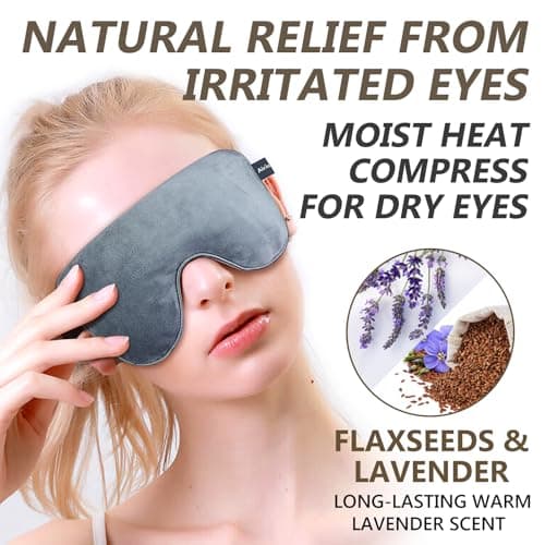 AiricePac Lavender Heat Eye Mask, Microwavable Moist Heating Pad for Dry Eyes, Blepharitis & Stye, Blue, Soft & Durable, Adjustable Strap