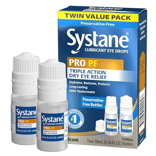 Systane PRO PF Lubricating Eye Drops for Dry Eyes, 2 x 10 mL, Preservative Free with Hyaluronate, Triple-Action Formula to Hydrate, Restore & Protect, Multi-Dose Bottle